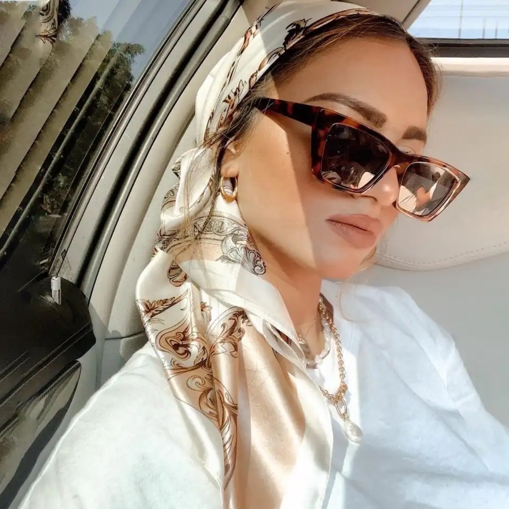 Silk Scarf Bandana Scarves Brown and Cream